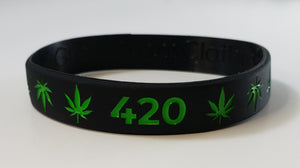 WRISTBAND/ BRACELET - CANNABIS LEAVES - 420 - BLACK