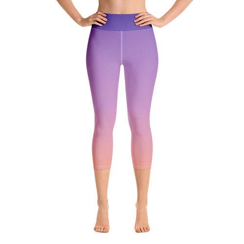 Yoga Capri Leggings - Purple & Peach - Green Cross Clothing,  - Apparel, Clothing, T-shirts, Accessories, Wristbands, Green Cross Clothing - GreenCrossClothing.co, Green Cross Clothing - GreenCrossClothing.co