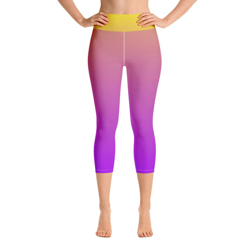 Yoga Capri Leggings - Purple & Yellow - Green Cross Clothing,  - Apparel, Clothing, T-shirts, Accessories, Wristbands, Green Cross Clothing - GreenCrossClothing.co, Green Cross Clothing - GreenCrossClothing.co