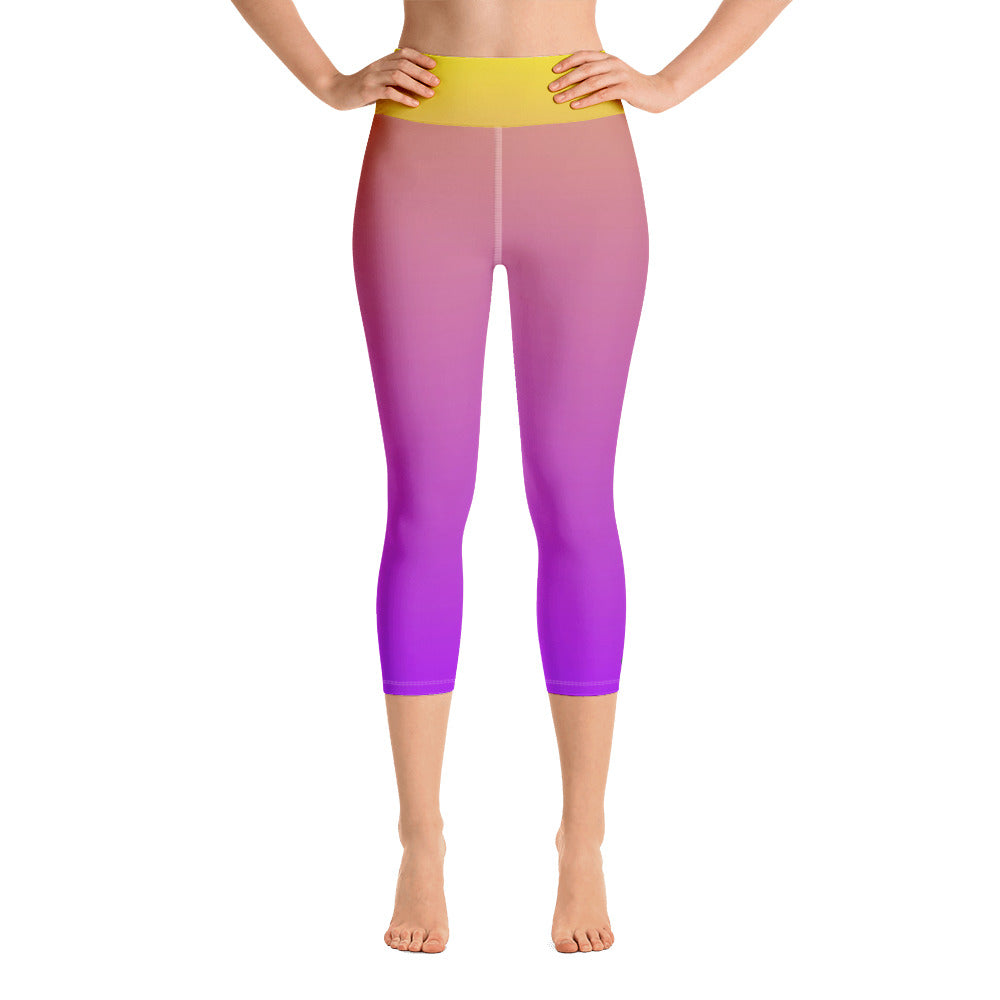 Yoga Capri Leggings - Purple & Yellow - Green Cross Clothing,  - Apparel, Clothing, T-shirts, Accessories, Wristbands, Green Cross Clothing - GreenCrossClothing.co, Green Cross Clothing - GreenCrossClothing.co