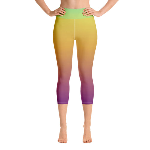 Yoga Capri Leggings - Green, Yellow, & Purple - Green Cross Clothing,  - Apparel, Clothing, T-shirts, Accessories, Wristbands, Green Cross Clothing - GreenCrossClothing.co, Green Cross Clothing - GreenCrossClothing.co