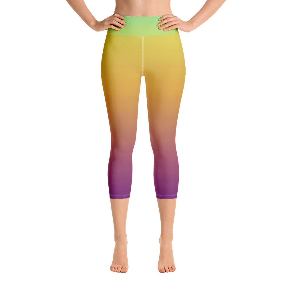 Yoga Capri Leggings - Green, Yellow, & Purple - Green Cross Clothing,  - Apparel, Clothing, T-shirts, Accessories, Wristbands, Green Cross Clothing - GreenCrossClothing.co, Green Cross Clothing - GreenCrossClothing.co