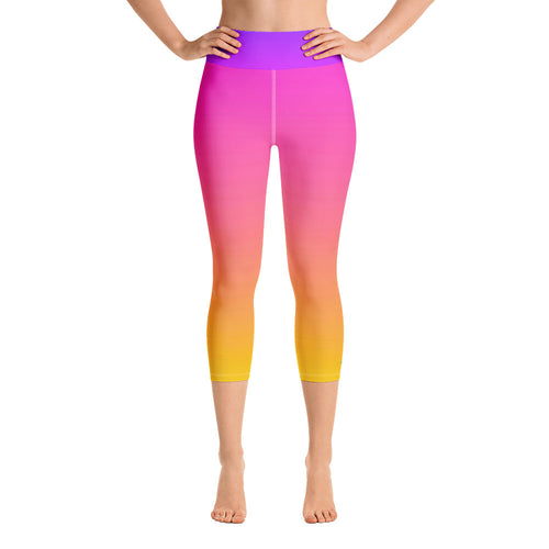 Yoga Capri Leggings - Magenta & Yellow - Green Cross Clothing,  - Apparel, Clothing, T-shirts, Accessories, Wristbands, Green Cross Clothing - GreenCrossClothing.co, Green Cross Clothing - GreenCrossClothing.co