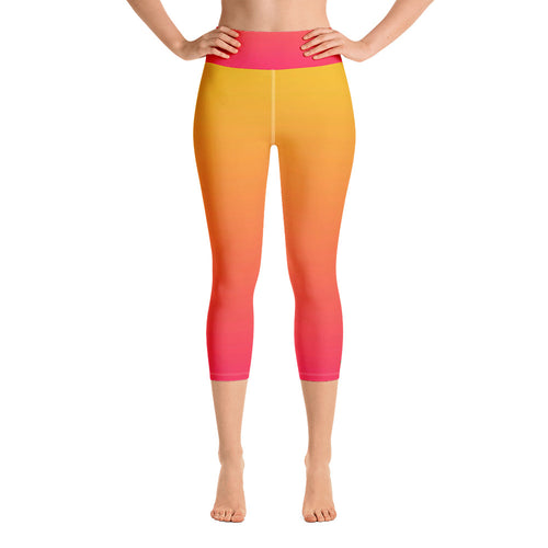 Yoga Capri Leggings - Yellow & Red Raspberry - Green Cross Clothing,  - Apparel, Clothing, T-shirts, Accessories, Wristbands, Green Cross Clothing - GreenCrossClothing.co, Green Cross Clothing - GreenCrossClothing.co