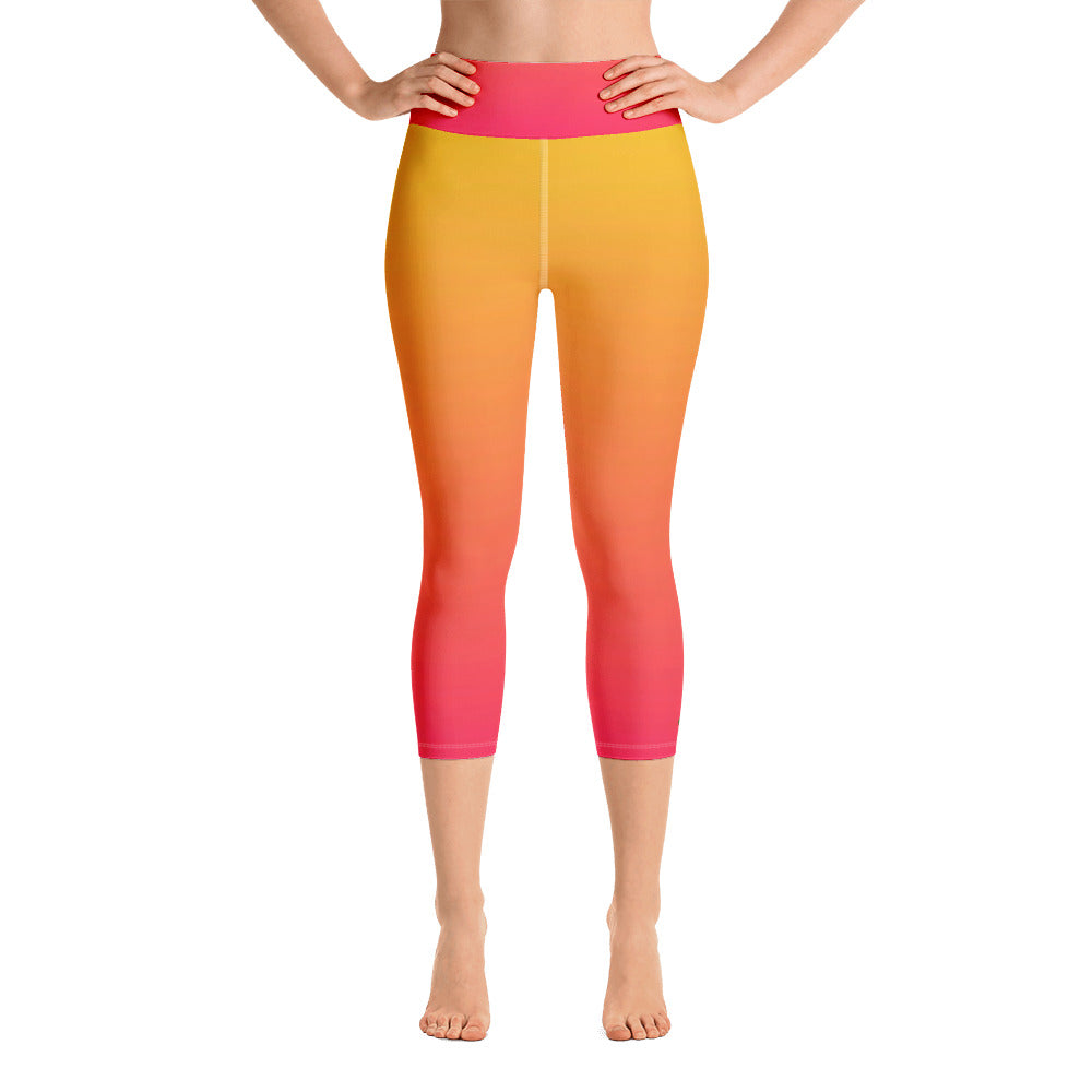 Yoga Capri Leggings - Yellow & Red Raspberry - Green Cross Clothing,  - Apparel, Clothing, T-shirts, Accessories, Wristbands, Green Cross Clothing - GreenCrossClothing.co, Green Cross Clothing - GreenCrossClothing.co