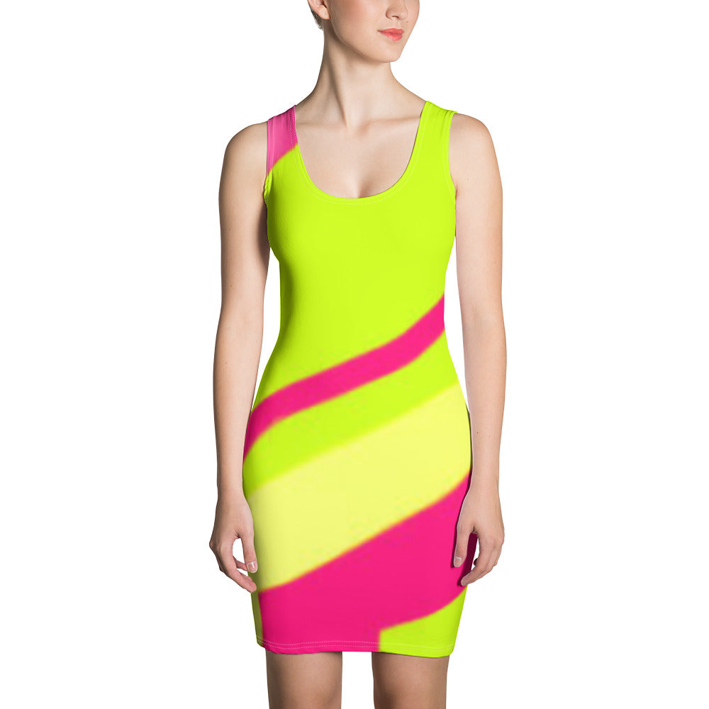Fitted Dress - Neon Green Cross Clothing Fitted Dress - Neon Green Cross Clothing