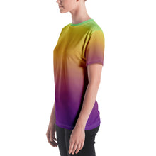 Load image into Gallery viewer, Women&#39;s T-shirt - Green, Yellow, &amp; Purple - Green Cross Clothing,  - Apparel, Clothing, T-shirts, Accessories, Wristbands, Green Cross Clothing - GreenCrossClothing.co, Green Cross Clothing - GreenCrossClothing.co